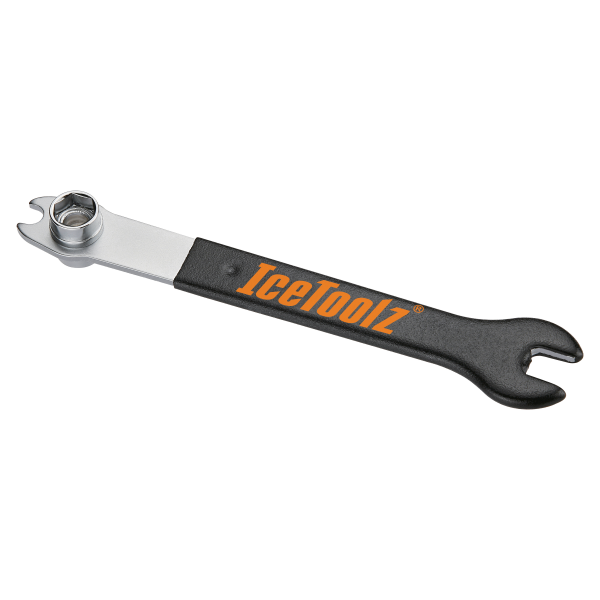 ICETOOLZ Pedal wrench with 14/15mm sockets, in chrome